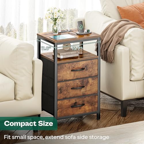 Huuger Nightstand with Charging Station, 27.6 Inch Bedside Table,Side Table