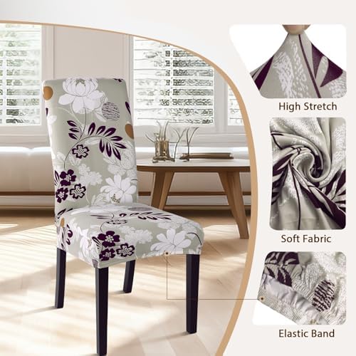 SearchI Dining Room Chair Covers Set of 4, Stretch Printed Floral Parsons Chair Slipcovers Removable Washable Kitchen Chair Protector Cover for Dining Room, Hotel, Ceremony (Flower Pattern8)