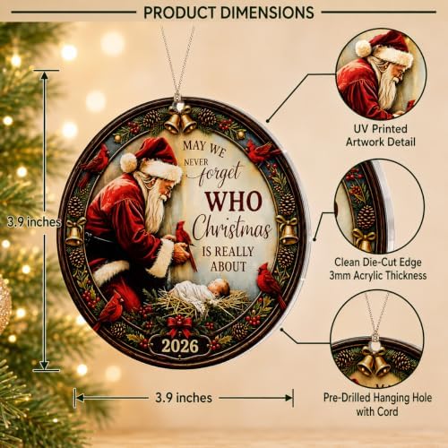 Santa and Baby Jesus with Red Cardinal Christmas Ornament 2026, Christian Tree Decor, Memorial Holiday Decoration, Cardinal Memorial Gift, Unique Seasonal Ornament, for Women