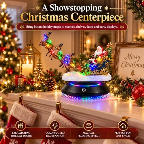 Floating Santa Sleigh with Reindeer, Magnetic Levitation Christmas Decor