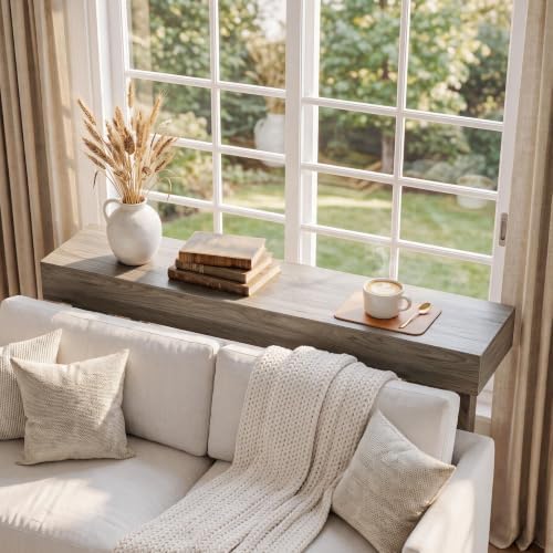 LITTLE TREE 63 Inches Long Sofa Table, Modern Console Table for Entryway, Wooden Sofa Table for Living Room, Behind Couch Table, Rectangle Hallway Foyer Table for Entrance, Grey