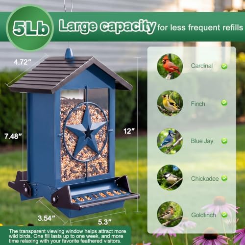 Squirrel Proof Bird Feeder for Outdoor, 5 LB Metal, Weight-Activated
