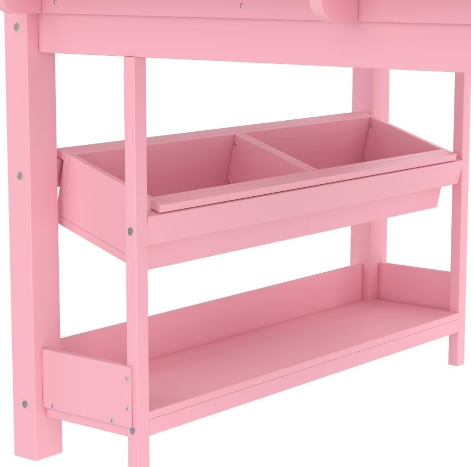 Bellemave Full Size Low loft Bed with Desk and bookcases, Boxes and Drawers for Kids,Wood Modern Farmhouse Kids Loft Bed with Shelf, Pink