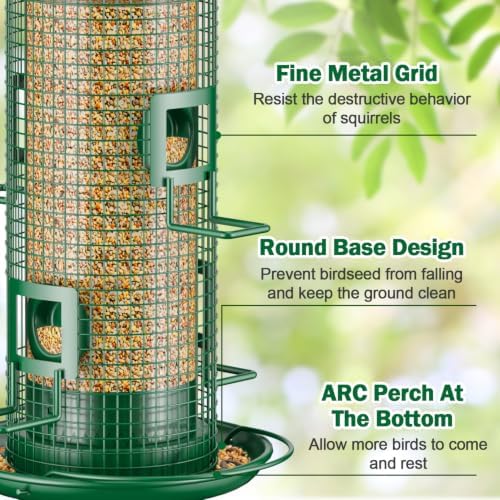 Metal Bird Feeder for Outdoors Hanging, Dark Green