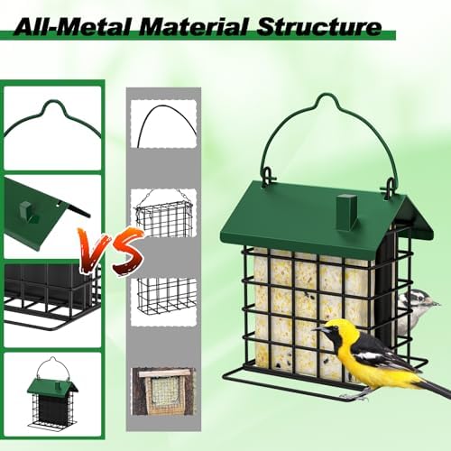 Gbekery All-Metal Double Suet Bird Feeder for Outdoors Hanging, Green Roof