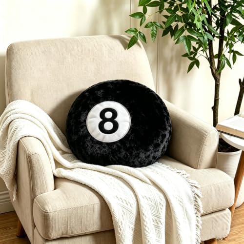 Black 8 Ball Pillow,14 inch 8 Ball Throw Pillow Soft Round Plush Decorative Cushion Hugging Pillow for Sofa Bed