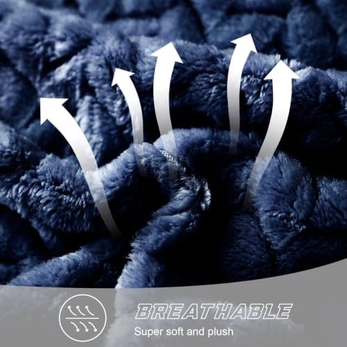 Exclusivo Mezcla Fleece Throw Blanket for Couch Sofa, 50”x70”, Navy Blue