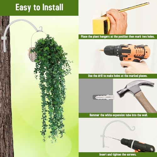 FEED GARDEN Heavy Duty Plant Hooks - 2 Pack 12 Inch Wall Mounted Hanging Brackets, 57lb Capacity Steel Plant Hangers for Bird Feeders, Baskets, Wind Chimes Outdoor Indoor- White