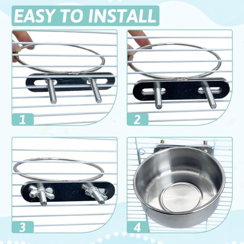 PINVNBY Stainless Steel Bird Bowl Parrot Food Water Bowls with Clamp Holder Bird Feeder Dish Cups Crate Bowls for Cockatiel Pigeons Conure Budgies African Greys (2PCS Screw Size: M)