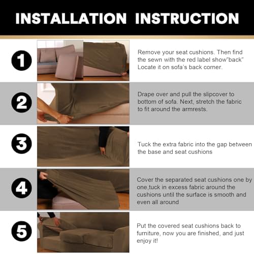 PrinceDeco Velvet Couch Covers for Sofa Soft 4 Pieces Couch Covers for 3 Cushion Couch Sofa Pet Friendly Furniture Protector with Non Slip Elastic Bottom Width Up to 97 Inch(Large Sofas,Bronze Brown)