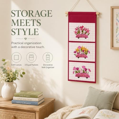 IAXIC Flower Wall Hanging Organizer, Canvas Pockets for Girls Room