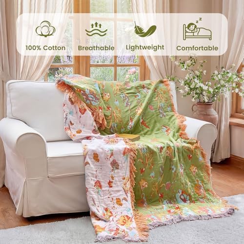 MSGKV Boho Throw Blanket 50"x60" 100% Cotton Butterfly Muslin Throw Blanket