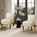 VIRRMO Armless Accent Chairs Set of 2 Upholstered Dining Chairs Living Room Chairs with Solid Wood Legs Bedroom Chair Leather Reading Chair Comfy Chair for Bedroom Vanity Kitchen (Beige)