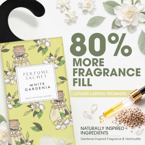 Large 12 Packs White Gardenia Hanging Scented Sachets Long-Lasting Closet Deodorizer Air Freshener Fabric Refresher Odor Eliminator for Drawer Home Fragrance Gift Set