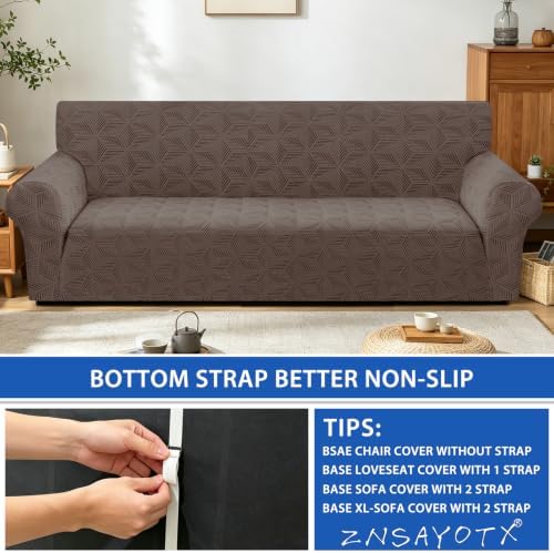 ZNSAYOTX Stretch Couch Cover, 1 Piece Oversized Sofa Covers for 3 Cushion Couch, Jacquard Sofa Slipcovers with Elastic Bottom Thickened Furniture Protector for Dog Cat Pet (X-Large, Brown)