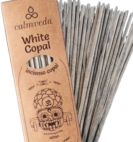CALMVEDA White Copal Incense Sticks - 24 Pack, Natural Resin, Charcoal Free