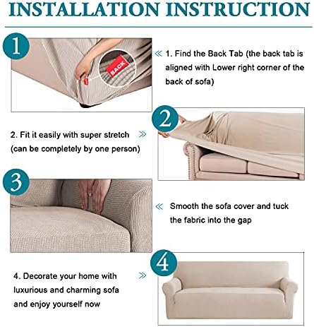 Flamingo P High Stretch Sofa Slipcover Non Slip Couch Cover for 3 Cushion Couch Washable Pet Furniture Protector Covers with Elastic Bottom, Thick Jacquard Fabric (Large, Sand)
