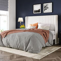 Allewie Full Size Velvet Bed Frame/Vertical Channel Tufted Wingback Headboard/Upholstered Platform Bed/Strong Wooden Slats/No Box Spring Needed/Easy Assembly/White