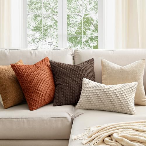 MIULEE Decorative Throw Pillow Covers 20x20 Dark Brown Textured Corduroy
