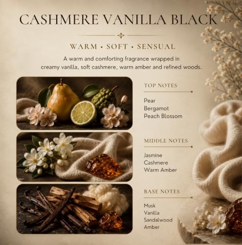 Black Reed Diffuser Sticks in Oil Set with Cashmere Vanilla Scent | Long-Lasting Reed Diffusers for Home, Office & Bedroom Decor Fragrance Diffuser | BunnyTail Blue Dried Flowers | (5 oz)