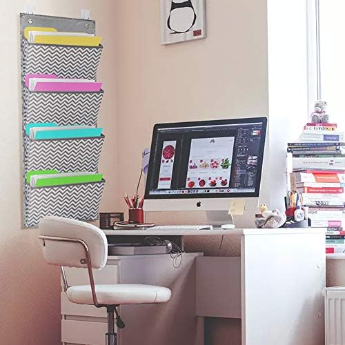 Wall Mount/Over Door File Hanging Storage Organizer - 4 Large Document Organizer Holder for School, Classroom, Home or Office Use, Wave Pattern
