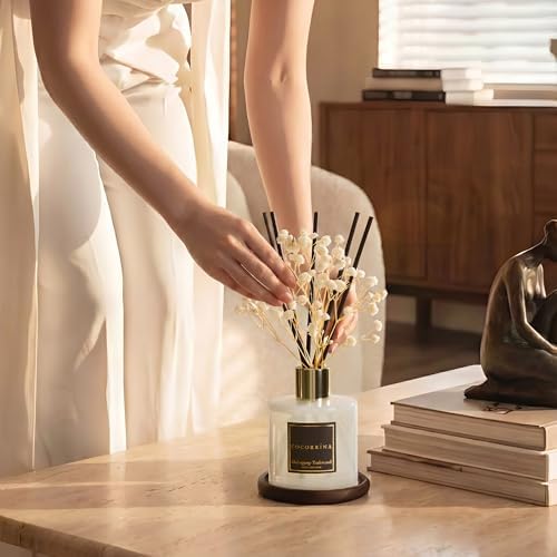 COCORRÍNA Reed Diffuser - Mahogany & Teakwood 6.7 fl oz Scented Diffuser with 8 Sticks Home Fragrance Reed Diffuser for Bathroom Shelf Decor
