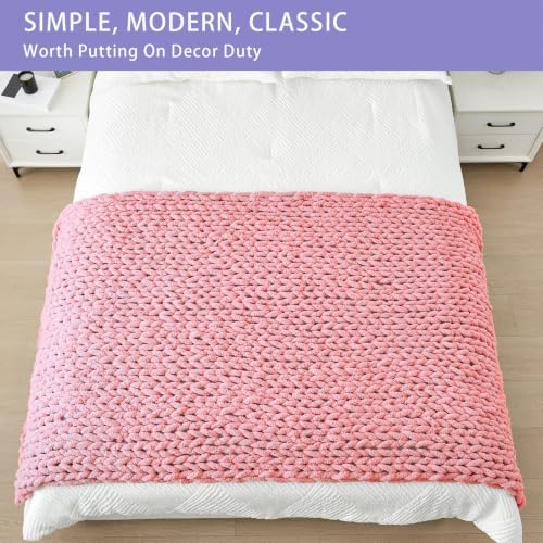 Bigacogo Chunky Knit Throw Blanket for Couch, 40x80 inches, Blush Pink