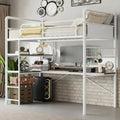 GarveeHome Loft Bunk Bed with L-Shaped Desk, Industrial Twin Loft Bed,White