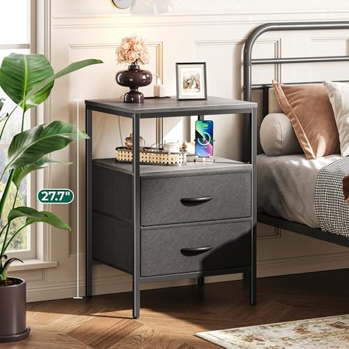 Huuger Night Stand with Charger Station, 27.7 Inch Tall Nightstand