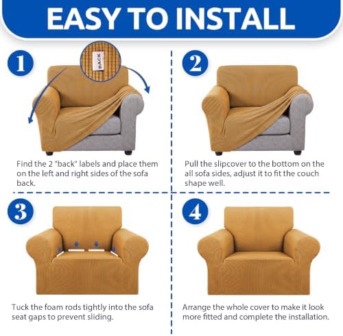 KEKUOU Stretch Chair Sofa Slipcover, Single Couch Cover,Golden