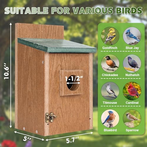 Gtongoko Recycled Plastic Bluebird Houses for Outside 1-1/2" Entrance Green