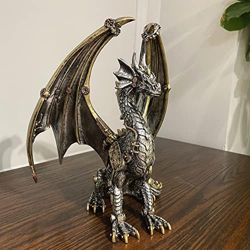 12'' H Steampunk Dragon Statue Mechanical Gear Sitting Sculpture