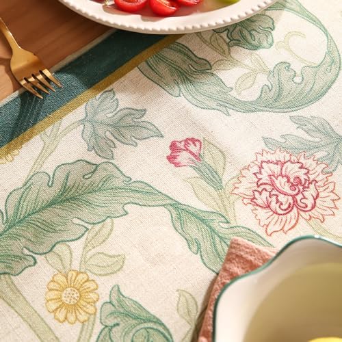 patdrea Designer Vintage French Green Floral Table Runner,12"X102"
