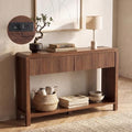 Seang Fluted Sofa Table with Power Outlets,47" Narrow Console Table with 2 Drawers Behind Couch,Curved Entryway Tables with Open Storage for Entrance,Hallway,Living Room,Dark Walnut