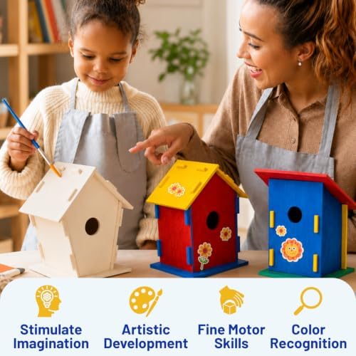 Neliblu [12 Pack] DIY Bird House Kits for Kids | 3 Unique Shapes & 2 Sizes