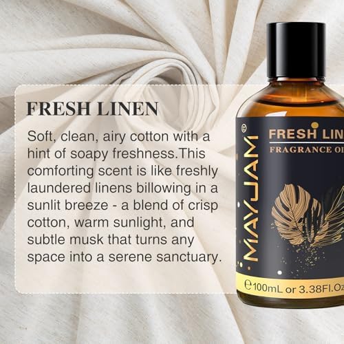 MAYJAM Fresh Linen Fragrance Oil for Diffusers Home Hotel Office, 3.38FL.OZ