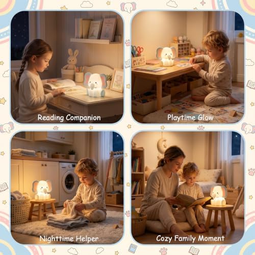 AVEKI Elephant Night Light, Silicone Touch Bedside Lamp (Blue)