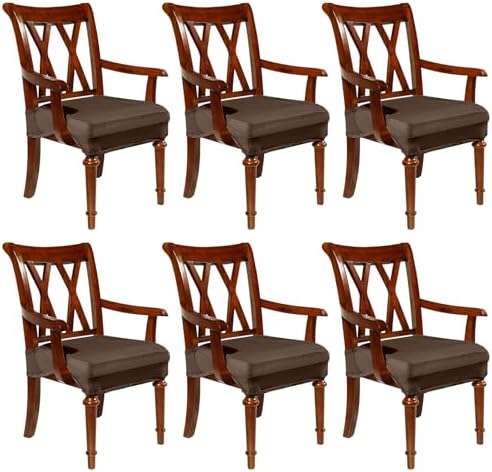Havawish Extra Wide Dining Chair Seat Covers, Coffee, Velvet, 6 Pcs