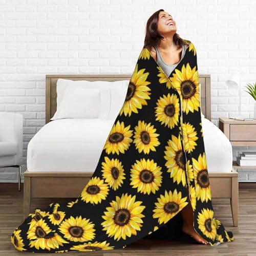 Hipster Golden Sunflowers Fleece Throw Blanket Ultra Soft Cozy Decorative Flannel Blanket for Home Bed Couch Chair Travel 50x40in