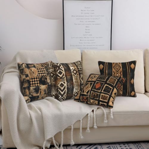 Brown Geometric Decorative Throw Pillow Covers 18x18 Inch Set of 4