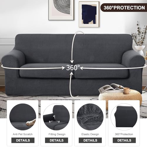 U-NICE HOME 3 Pieces Stretch Couch Cover Sofa Slipcover, Dark Grey