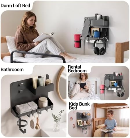 Bedside Shelf, Dorm Room Essentials Metal Floating Shelves (Black)