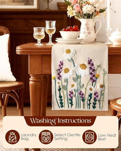 Canvas Embroidered Narrow 13"x 72" Table Runner, Wild Flower