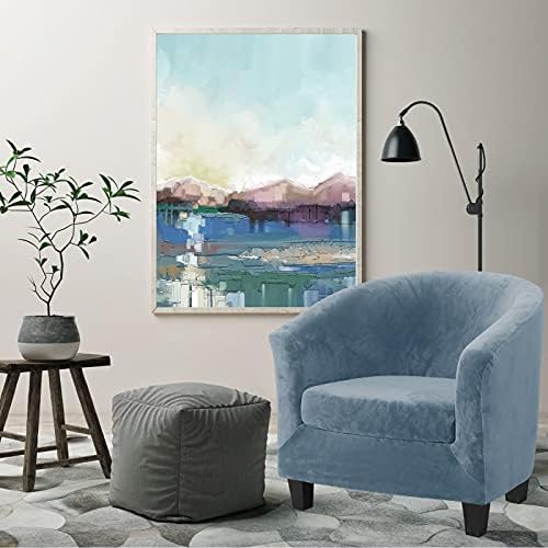 MIFXIN 2 Piece Tub Chair Cover with Cushion Cover Velvet Stretch Soft Washable Cub Chair Slipcovers Armchair Sofa Couch Furniture Protector Cover for Living Room Club Bar (Grey Blue)