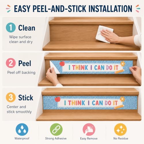 Cinrobiye 11 Pcs Classroom Stair Decals, Pastel Composition Notebook Steps of Success Wall Stickers for Back to School Decor, Stairway Stickers for Kindergrten, Classroom, Door, Wall Teacher Supplies