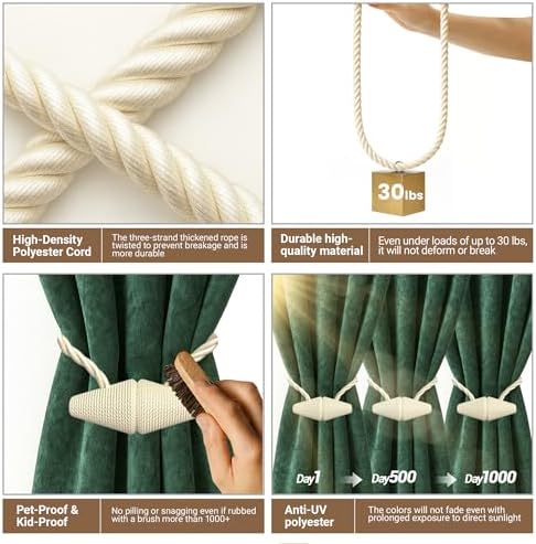 Hion Magnetic Curtain Tiebacks Beige 2pcs, Curtain Holdbacks Hooks Holders