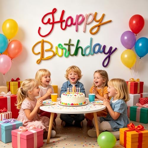 Rainbow Happy Birthday Sign Knitted Wire Words Birthday Wall Hanging Decor