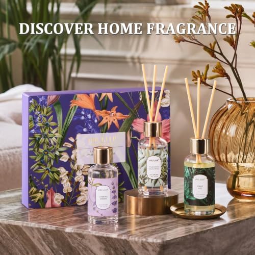 Airkeep Reed Diffuser Set, 3 Pack Lavender Garden Wild Mint&Eucalyptus Forest Mist Fragrance Oils for Home, Long Lasting Aroma with Reed Sticks for Bedroom, Bathroom, Living Room & Office