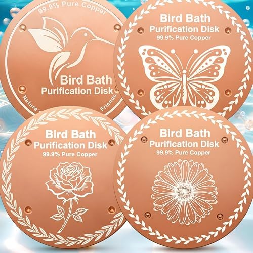 OICEME Bird Bath Purification Disc Pure Copper Outside Winter Solar Power Birdbath Hanging Bowl Deicer Cage Metal Deck Railing Glass Concrete Ceramic Stone Ground Water Bird Gifts