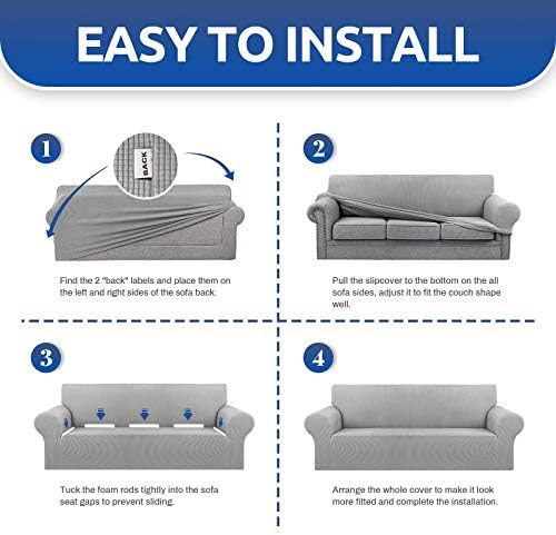 KEKUOU Stretch Loveseat Couch Cover, 2 Cushion Couch Slipcover,Silver